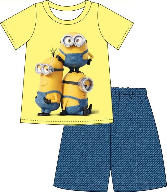(Custom Design Preorder MOQ 5) Cartoon Banana Print Boys Summer Clothes Set