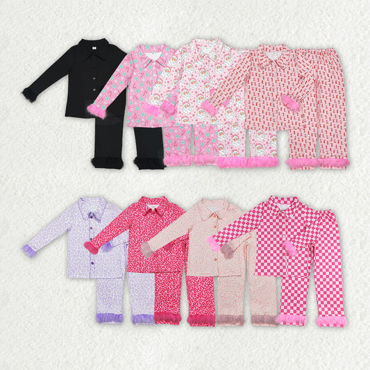 8 Colors Adult Fall Buttons Fur Pajamas Woman Clothes Set