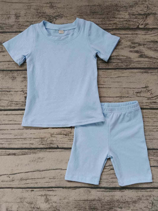 (Custom Design Preorder MOQ 5)  Blue Color Kids Summer Clothes Set