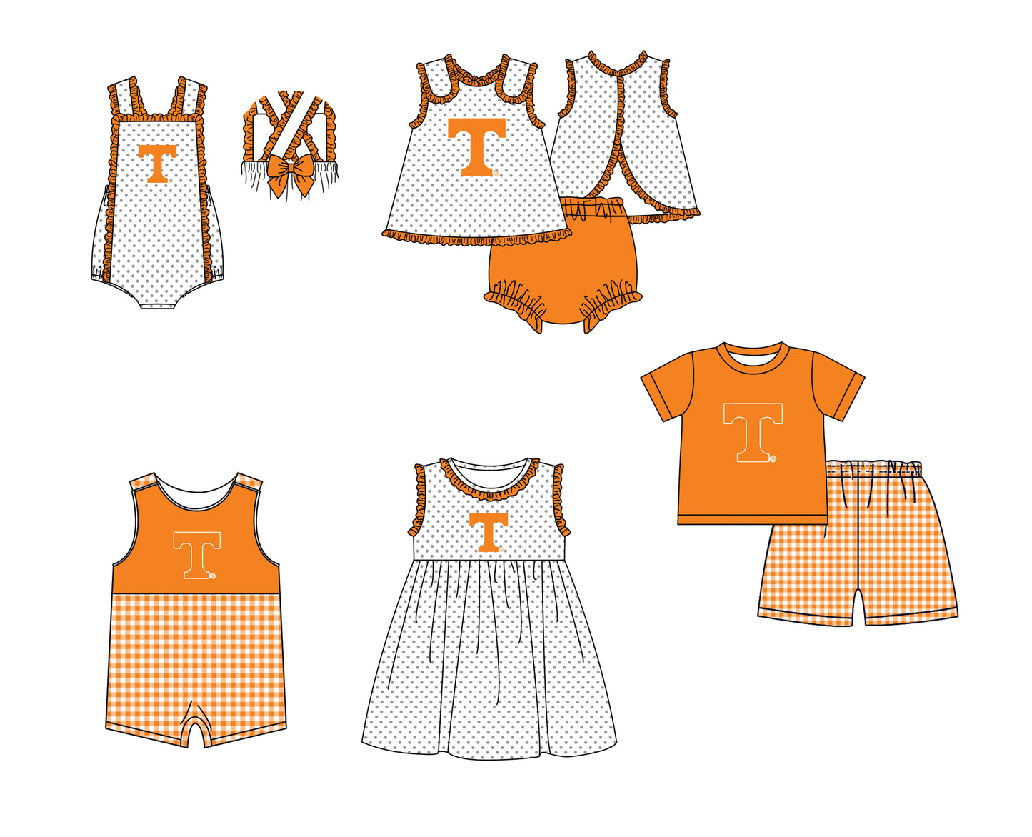 (Custom Design Preorder MOQ 5 Each Item) Team's Tennessee Print Kids Summer Matching Clothes Sibling Wear
