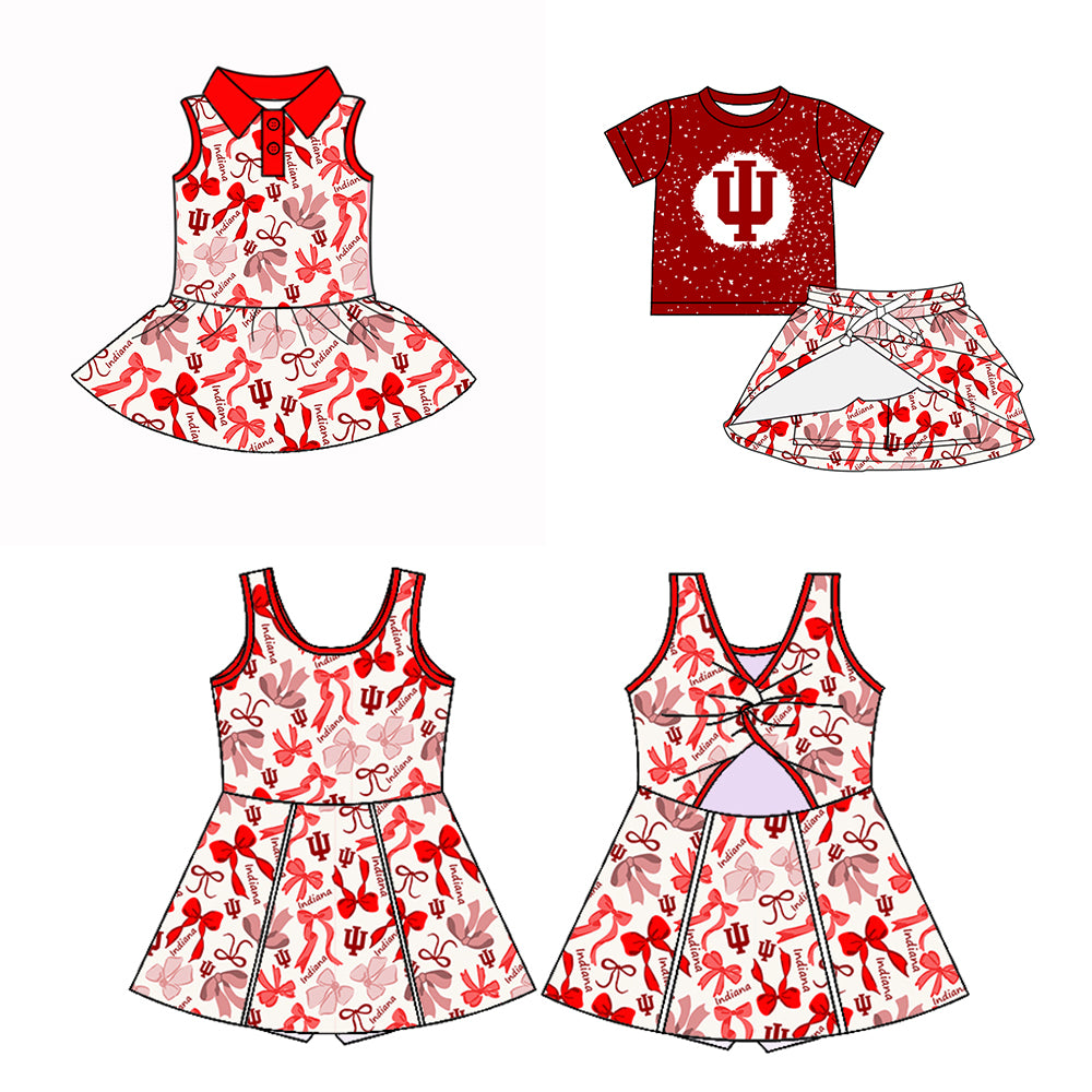 (Custom Design Preorder MOQ 5 Each Color) Team's UI Indiana Print Girls Summer Clothes Sisters Matching Clothes