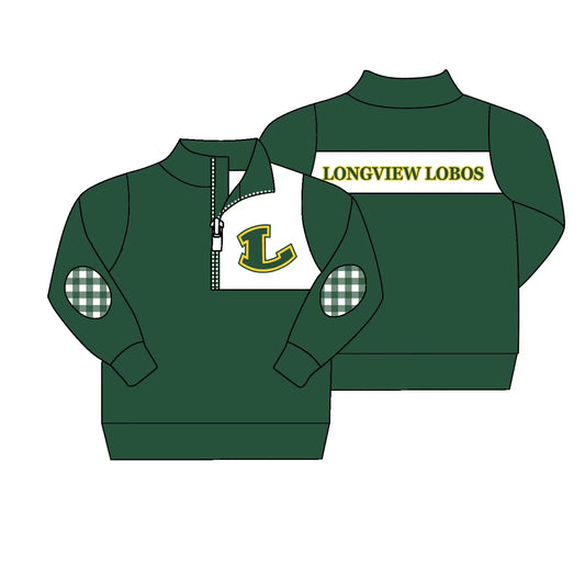 (Custom Design MOQ 5)  Boys green football team's long sleeve zipper pullover shirts