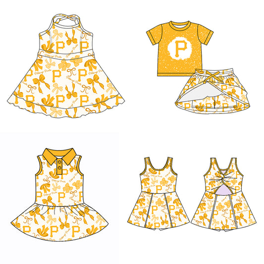 (Custom Design Preorder MOQ 5 Each Color) Team's PIRATES Bows Print Girls Summer Clothes Sisters Matching Wear