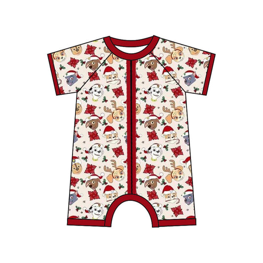 (Custom Design Preorder MOQ 5)  Cartoon Dog Print Baby Bamboo Christmas Sleeper Zipper Romper