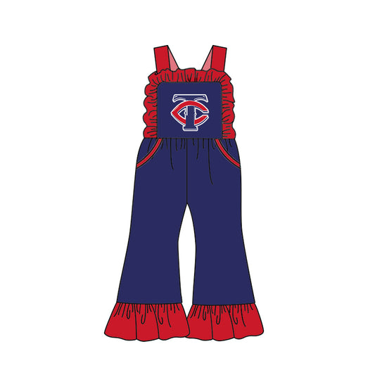 (Custom Design Preorder MOQ 5) Team's Trinity Christian Navy Print Girls Summer Jumpsuits