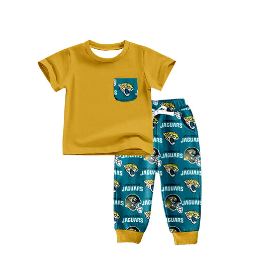 (Custom Design Preorder MOQ 5)NO.2 Team's JAGUARS Print Pocket Top Pants Boys Clothes Set