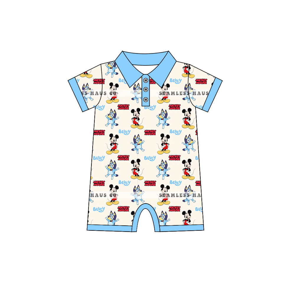 (Custom Design Preorder MOQ 5) Cartoon Figure Print Baby Boys Summer Romper