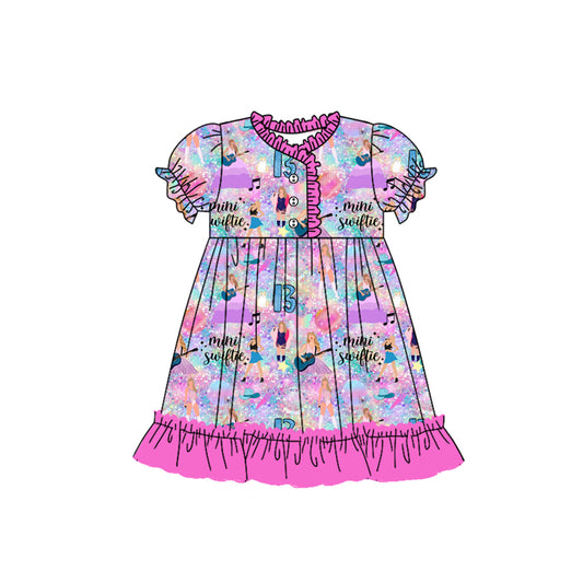 12.12(Custom Design Preorder MOQ 5) Singer Swiftie Colorful Print Girls Summer Pajamas Knee Length Dress