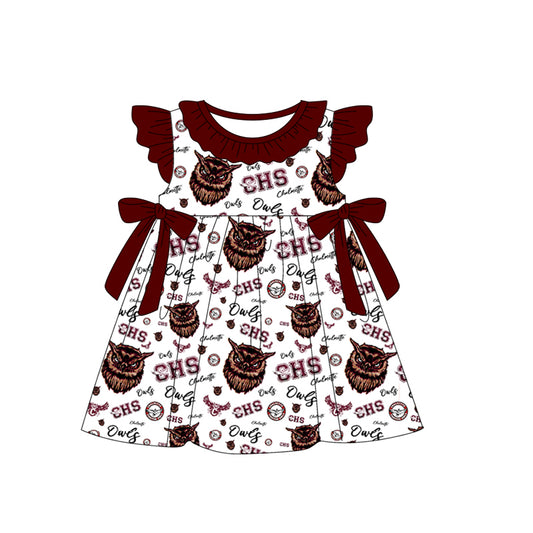 (Custom Design Preorder MOQ 5) Team's Chalmette OWLS Print Girls Knee Length Dress