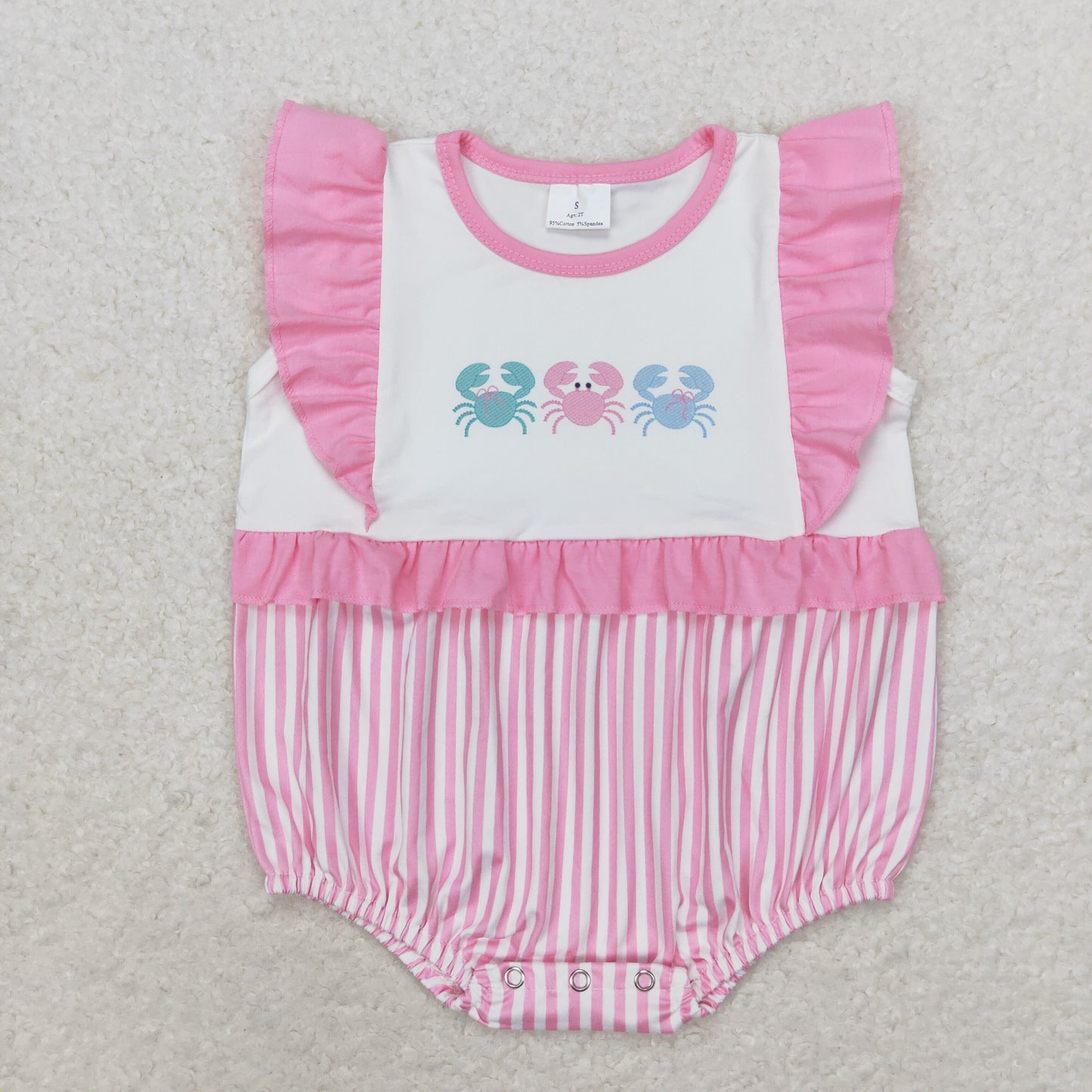 Crab Pink Stripes Print Sisters Summer Matching Clothes