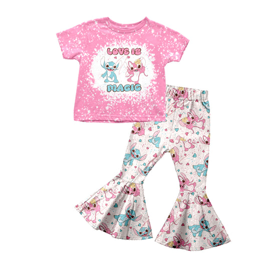 (Custom Design Preorder MOQ 5) LOVE IS MAGIC Pink Cartoon Animal Print Girls Valentine's Clothes Set