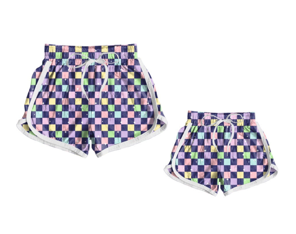11.13(Custom Design Preorder MOQ 5 Each Design) Colorful Plaid Print Summer Shorts Mom and Me Matching Clothes