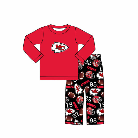 (Custom Design Preorder MOQ 5) Team's KC Red Top Black Pants Boys Fall Clothes Set