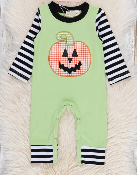 (Custom Design Preorder MOQ 5) Pumpkin Print Baby Boys Halloween Romper
