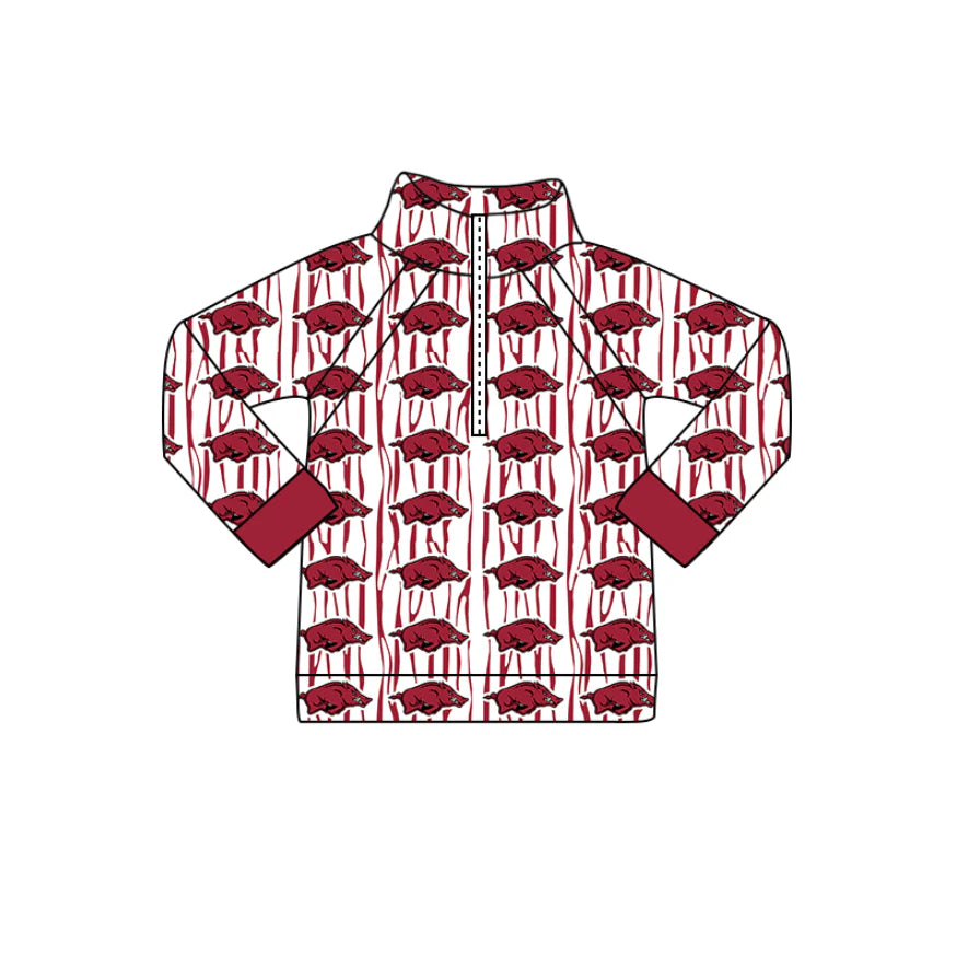 (Custom Design Preorder MOQ 5 Each Design) Team's Arkansas Print Pullover Zipper Top Mom and Me Matching Clothes