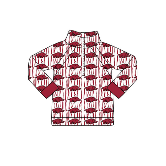 (Custom Design Preorder MOQ 5 Each Design) Team's Arkansas Print Pullover Zipper Top Mom and Me Matching Clothes