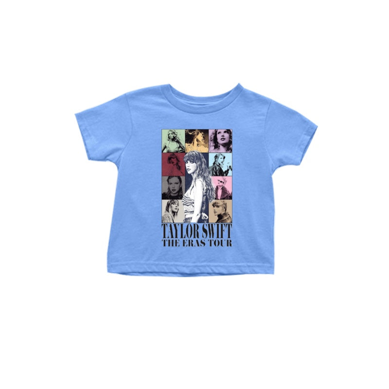 (Custom Design Preorder MOQ 5) Blue Singer Print Girls Summer Tee Shirts Top