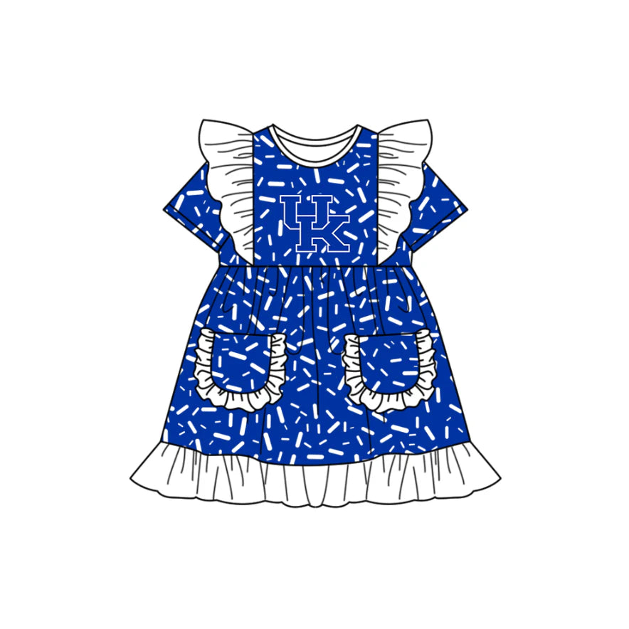 (Custom Design Preorder MOQ 5) Team's Kentucky Sprinkles Print Pockets Girls Summer Knee Length Dress