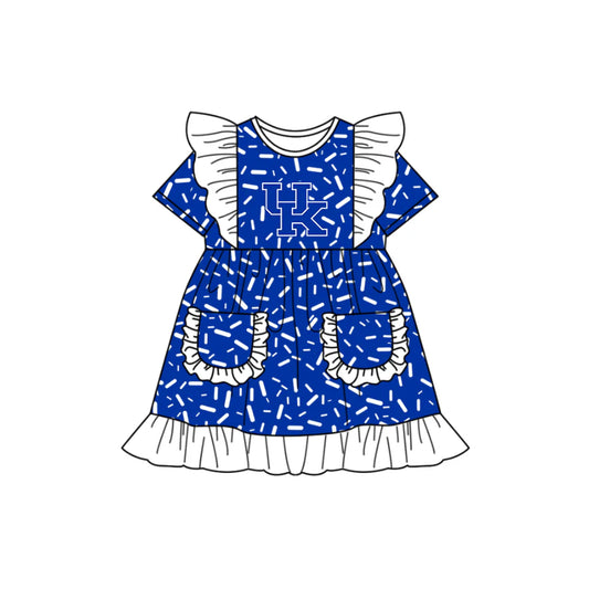 (Custom Design Preorder MOQ 5) Team's Kentucky Sprinkles Print Pockets Girls Summer Knee Length Dress