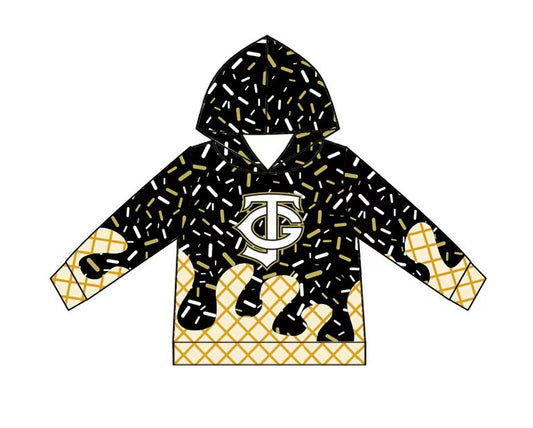 (Custom Design Preorder MOQ 5) Team's Black Print Girls Long Sleeve Hoodie Tops