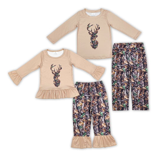 Deer Top Branch Camo Pants Sibling Matching Clothes