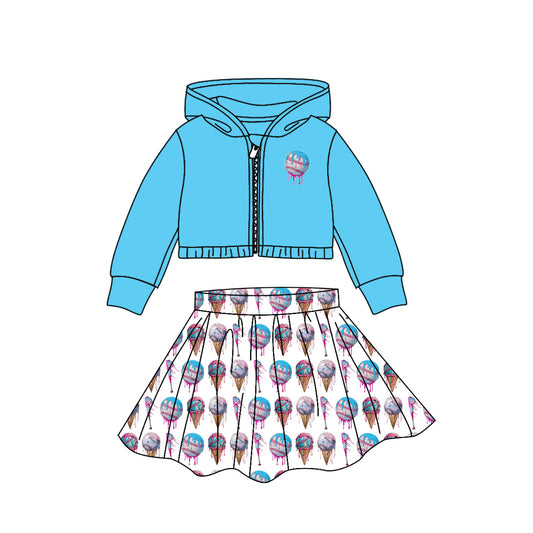 (Custom Design Preorder MOQ 5 Each Color) Hoodie Zipper Jacket Top Baseball Shorts Skirts Girls Clothes Set