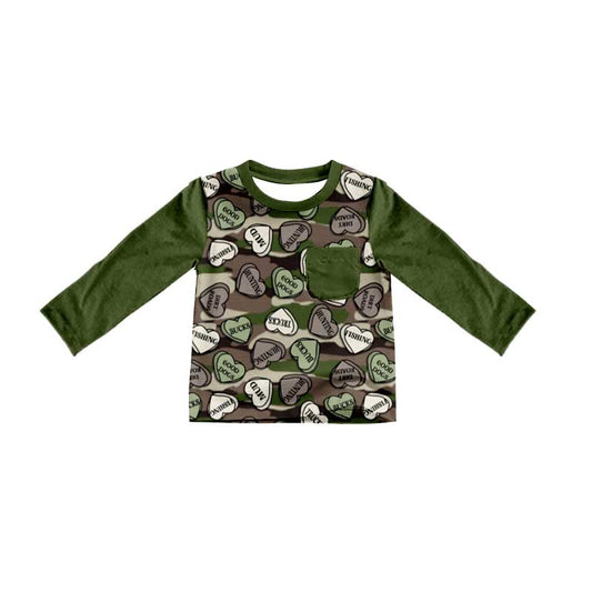 (Custom Design Preorder MOQ 5) Cano Heart Green Pocket Boys Valentine's Day Tee Shirts Tops