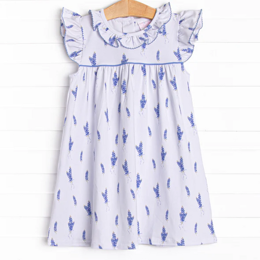 (Custom Design Preorder MOQ 5) Lavender Print Girls Knee Length Summer Dress