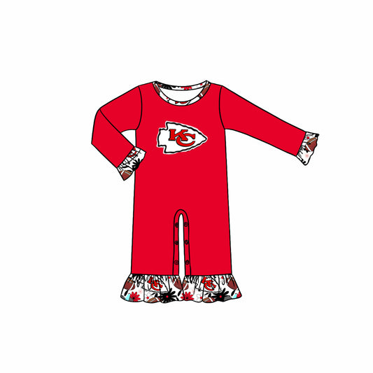 (Custom Design Preorder MOQ 5) Team's KC Flowers Red Print Baby Girls Fall Romper