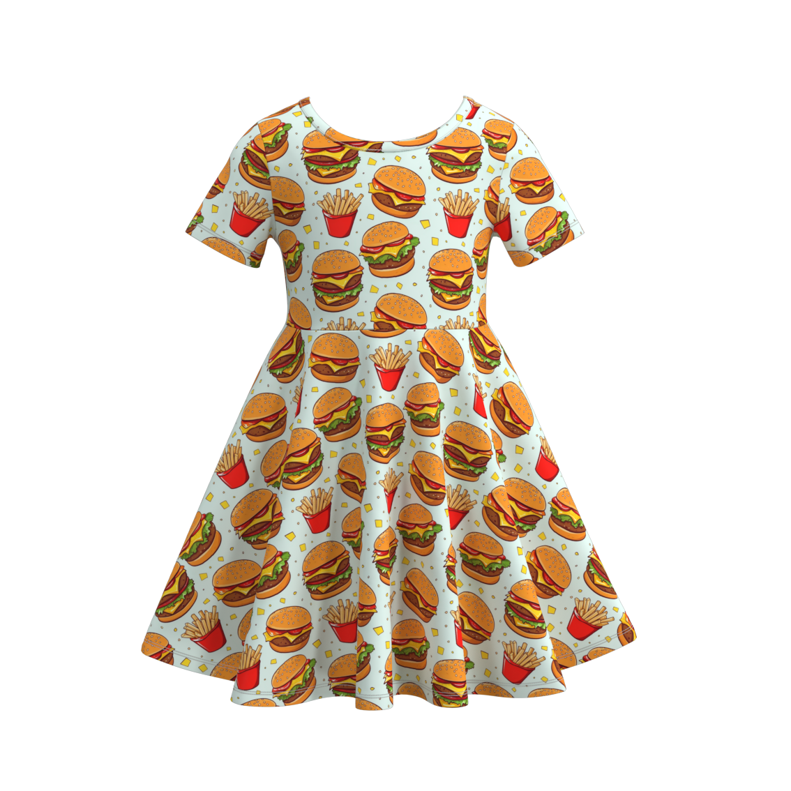 (Custom Design Preorder MOQ 5) Chips Hamburger Print Girls Knee Length Summer Dress