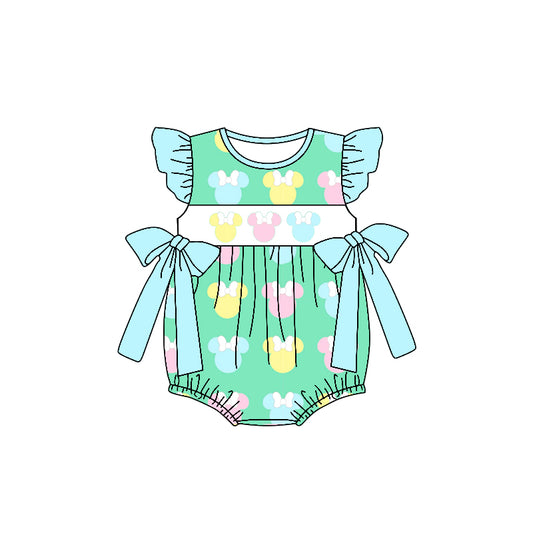 (Custom Design Preorder MOQ 5) Colorful Cartoon Mouse Print Baby Girls Summer Romper