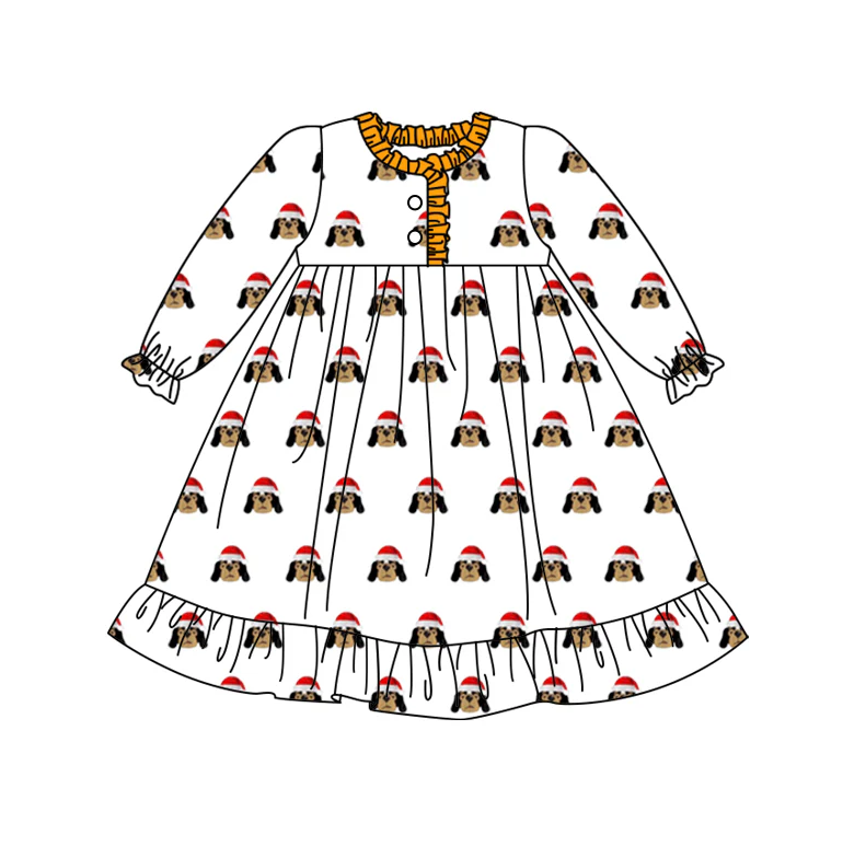 (Custom Design Preorder MOQ 5) Team's Tennessee Dog Print Girls Christmas Knee Length Dress