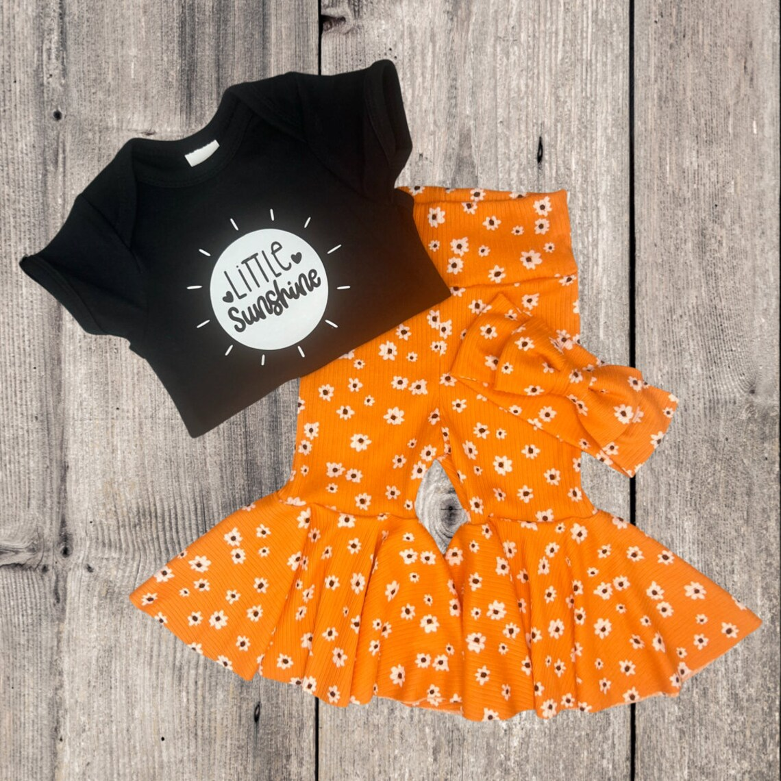 (Custom Design Preorder MOQ 5) Little Sunshine Top Flowers Bell Pants Girls Clothes Set