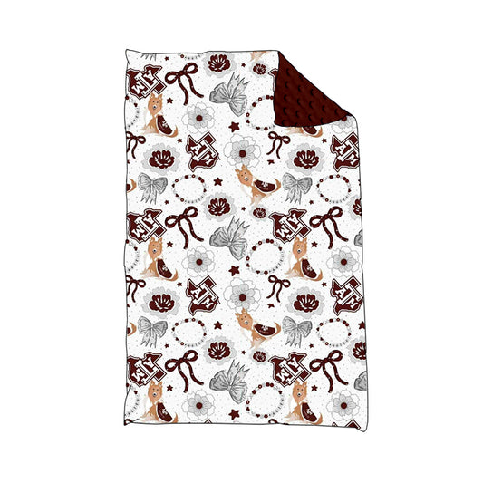 (Custom Design Preorder MOQ 5) Team's TEXAS A&M Flowers Bows Dog Print Baby Minky Blanket