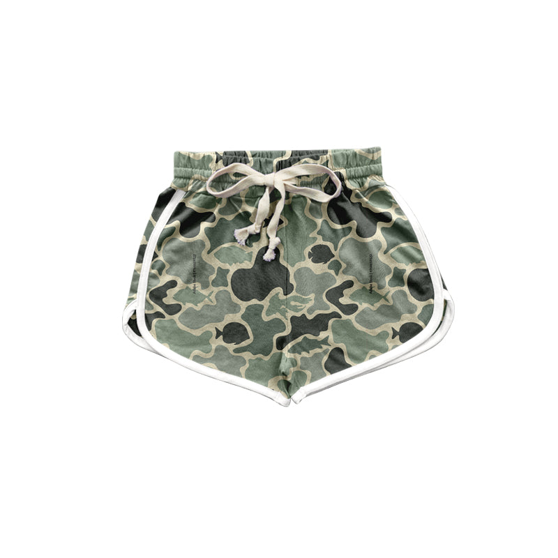 (Custom Design Preorder MOQ 5) Green Camo Fish Print Adult Summer Shorts