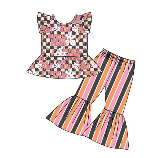 (Custom Design Preorder MOQ 5) MAMA'S MINI Top Stripes Bell Pants Girls Clothes Set