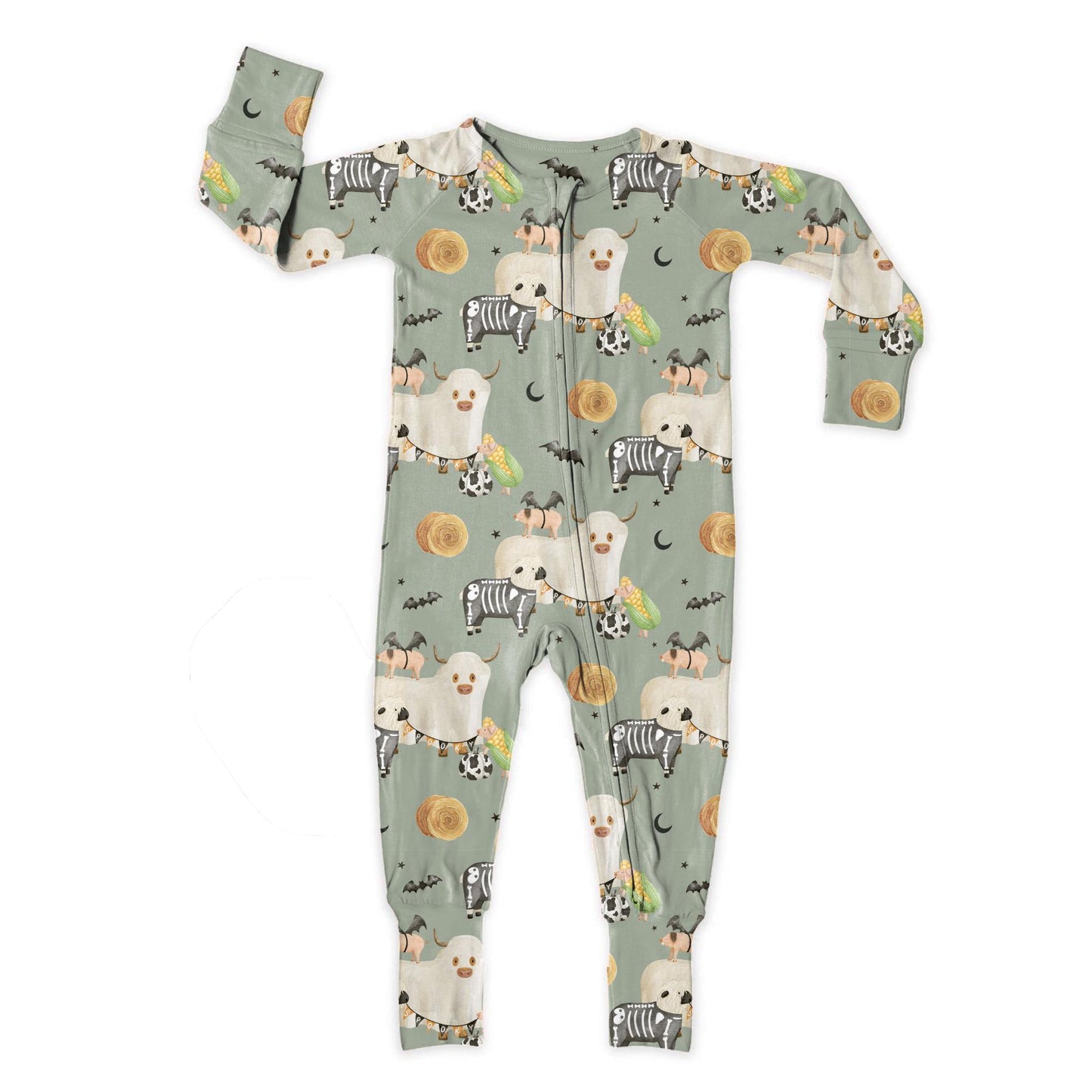 (Custom Design Preorder MOQ 5)  Farm Animals Print Baby Boys Halloween Sleeper Zipper Romper