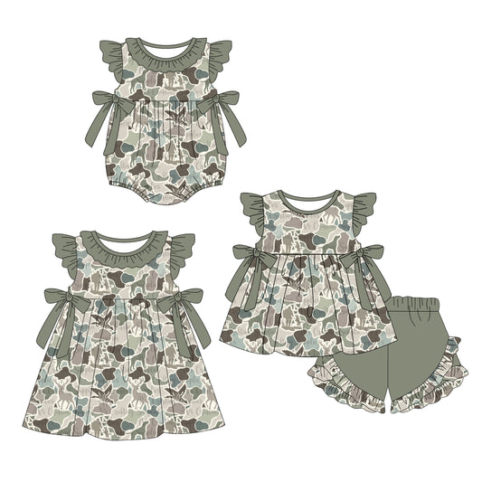 4.14(Custom Design Preorder MOQ 5 Each Design) Camo Hunting Print Girls Summer Matching Clothes Sisters Wear