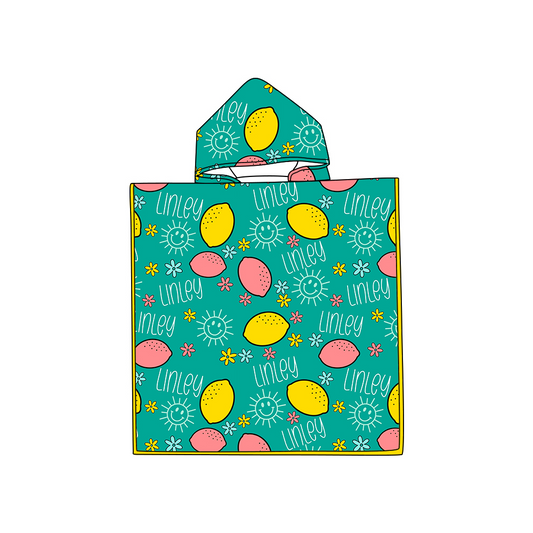 (Custom Design Preorder MOQ 5) Green Lemon Print Girls Terry Swim Towel Cover Ups