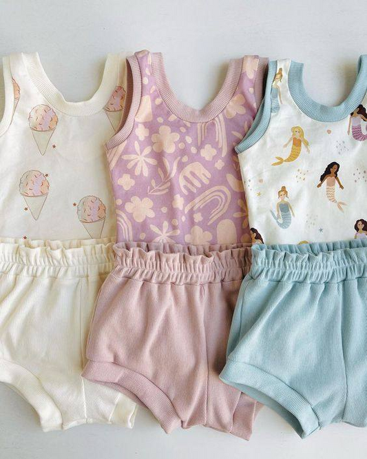 (Pre-order)GBO0216 Pink Flowers Print Baby Girls Bummie Set