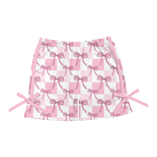 3.29(Custom Design Preorder MOQ 5) Bows Pink Plaid Print Girls Summer Bottom Shorts