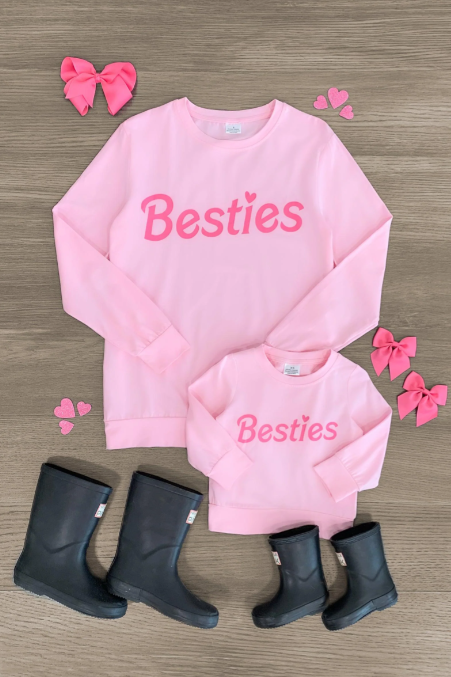 (Custom Design Preorder MOQ 5) Mommy and Me Pink BA Print Girls Tee Shirts Top