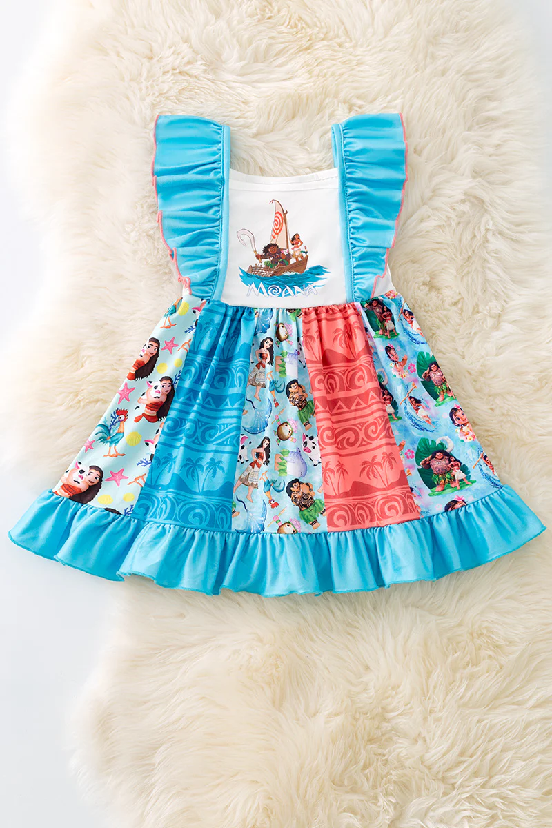 (Custom Design Preorder MOQ 5) Cartoon Princess Moan* Print Girls Summer Knee Length Dress