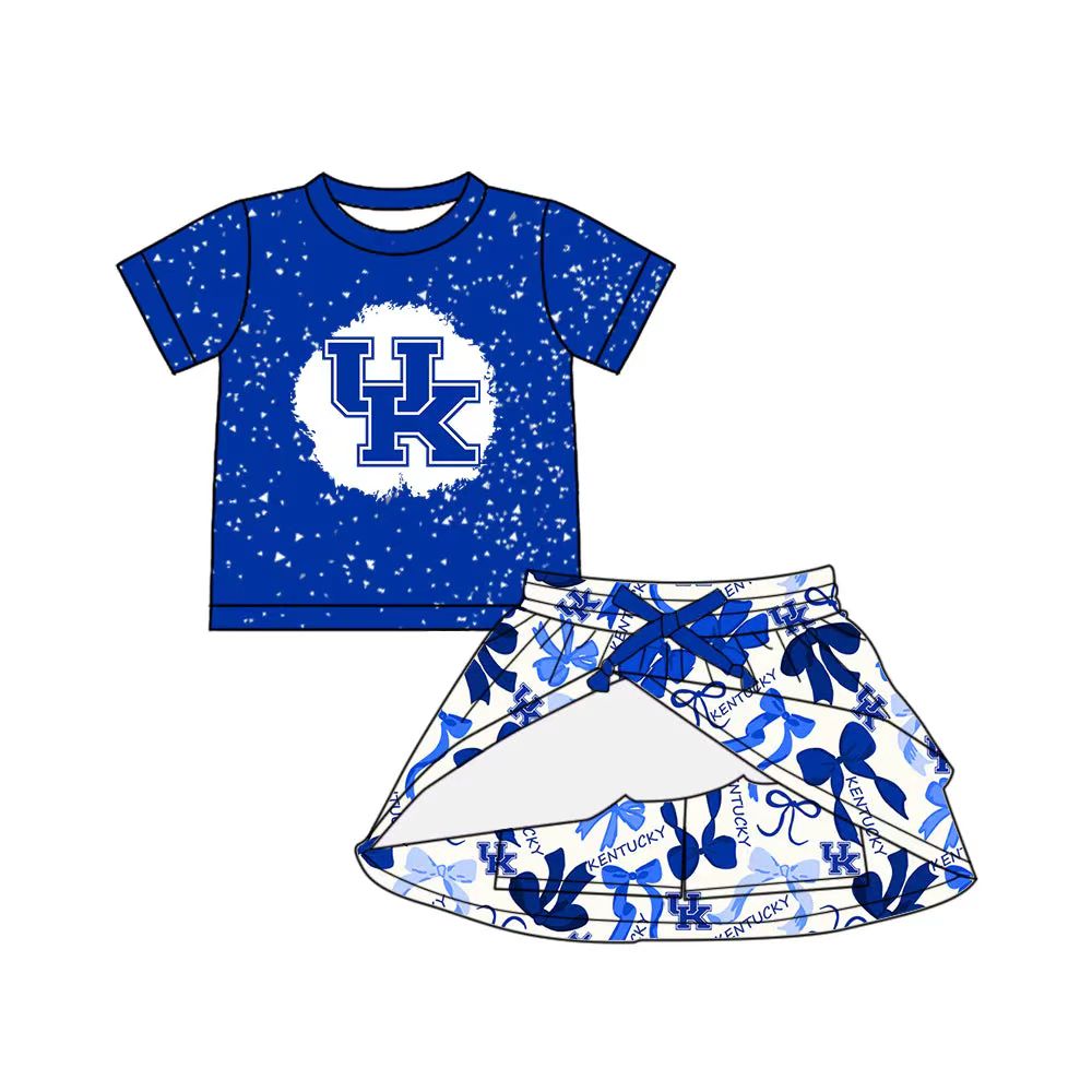(Custom Design Preorder MOQ 5) Team's UK KENTUCKY Blue Top Bows Skirts Shorts Girls Clothes Sets