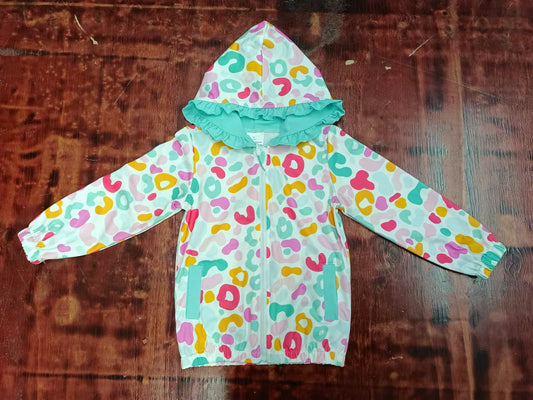 (Custom Design Preorder MOQ 3 ) Colorful Leopard Print Girls Hoodie Zipper Jackets Top