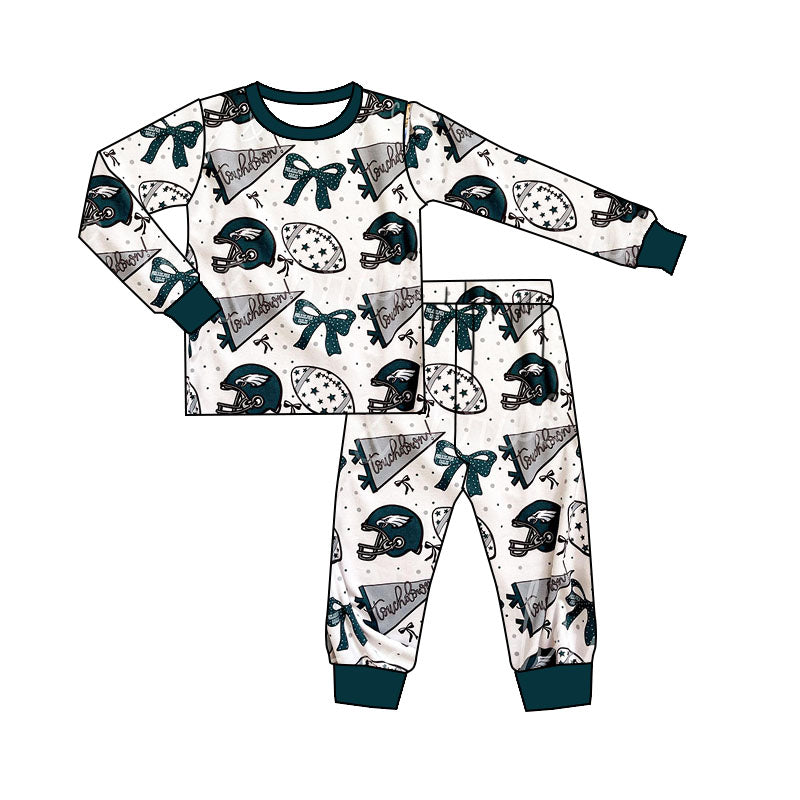 (Custom Design Preorder MOQ 5) Team's Eagles Print Kids Fall Pajamas Clothes Set