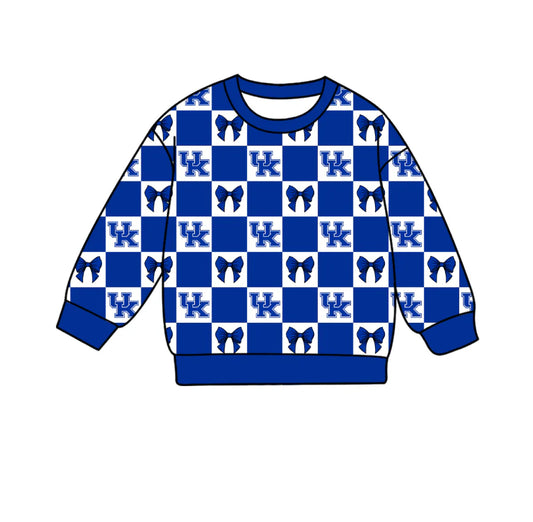 (Custom Design Preorder MOQ 5 ) Team's Kentucky Bows Plaid Print Girls Long Sleeve Tee Shirts Top