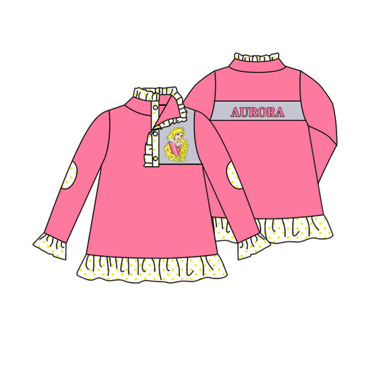 11.16(Custom Design Preorder MOQ 5)Cartoon Princess Aur* Pink Print Long Sleeve Girls Pullover Fall Tee Shirts Top
