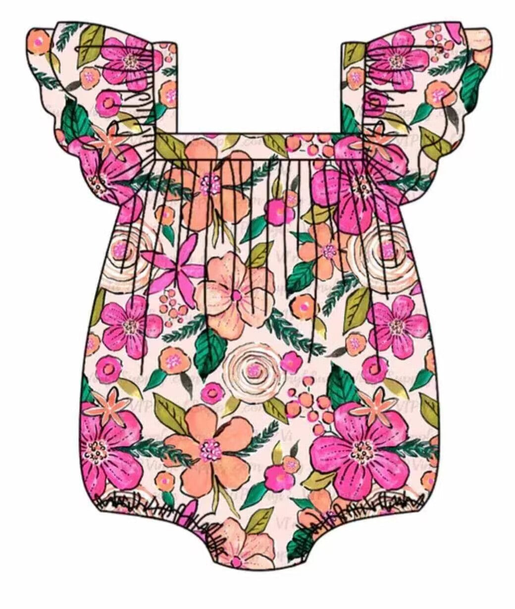 (Custom Design Preorder MOQ 5) Flowers Print Baby Girls Summer Romper