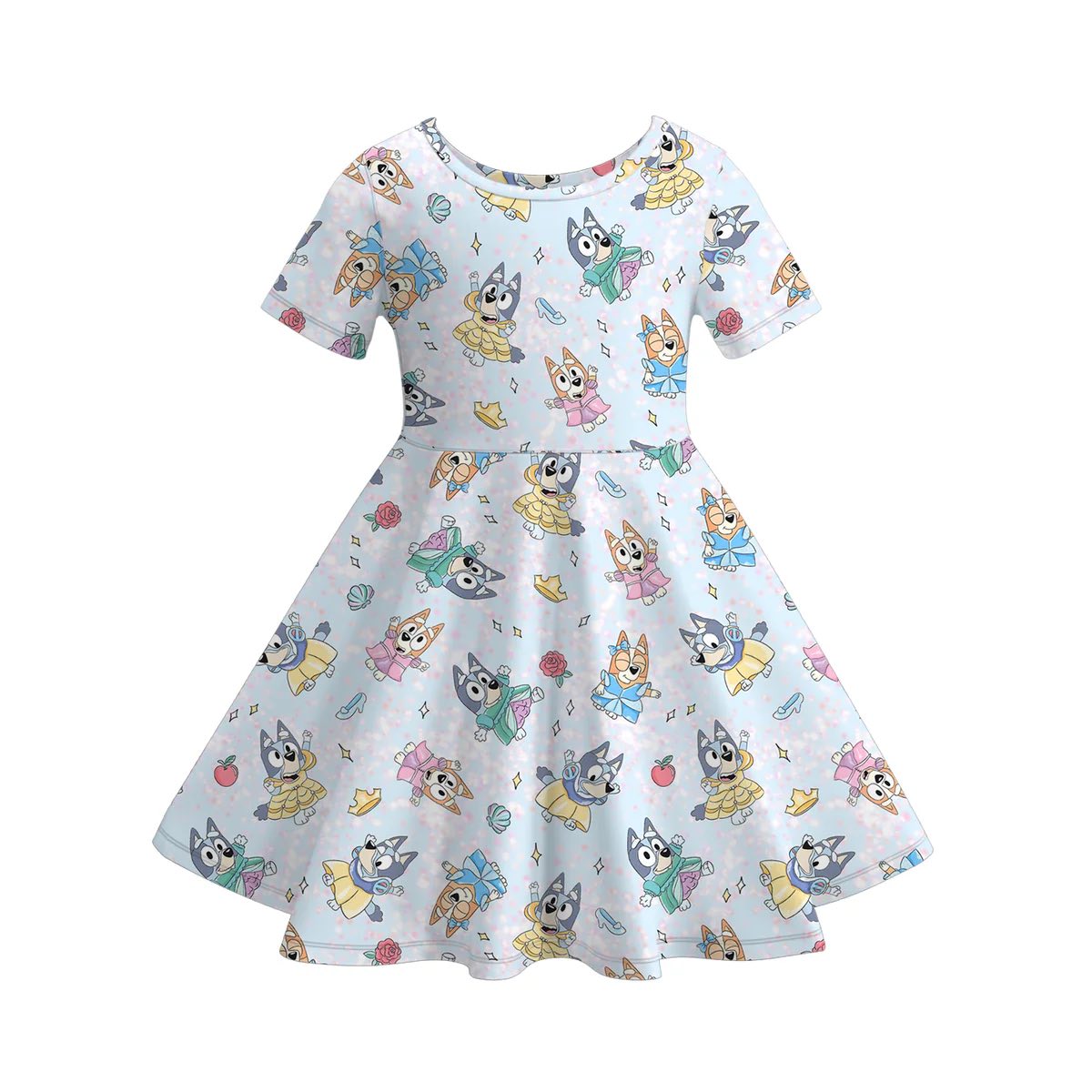 (Custom Design Preorder MOQ 5) Cartoon Dog Print Girls Summer Knee Length Dress